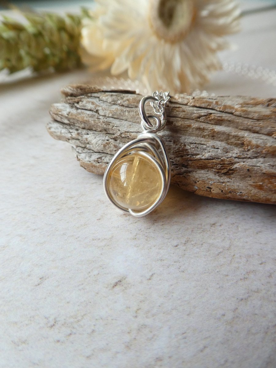 sterling silver citrine pendant, November birthstone necklace