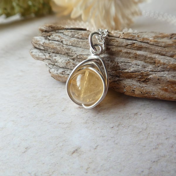 sterling silver citrine pendant, November birthstone necklace