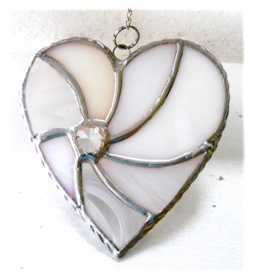 White Swirl Heart Stained Glass Suncatcher 098