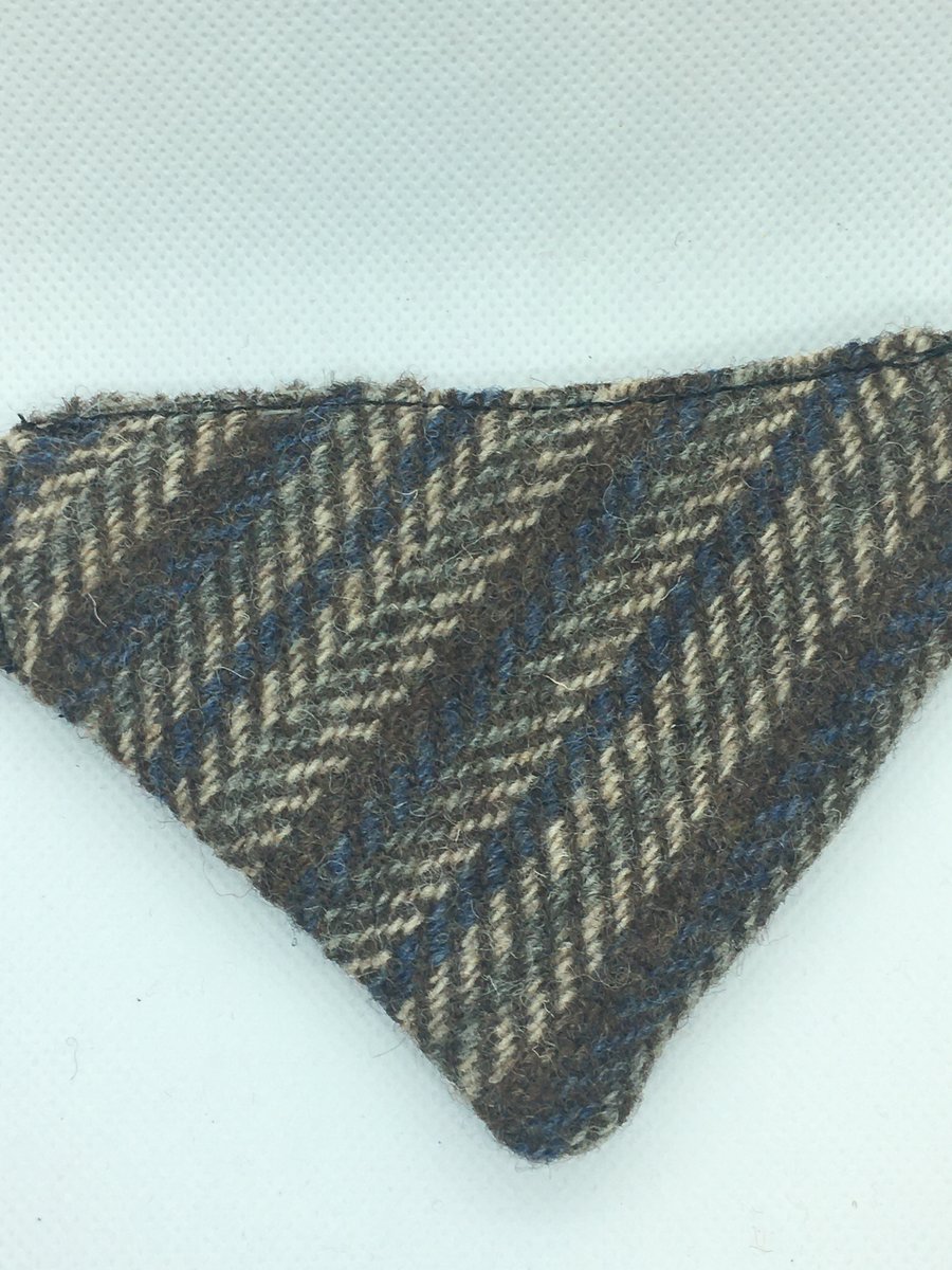Reversable Harris Tweed over the collar dog bandana in brown and fawn 