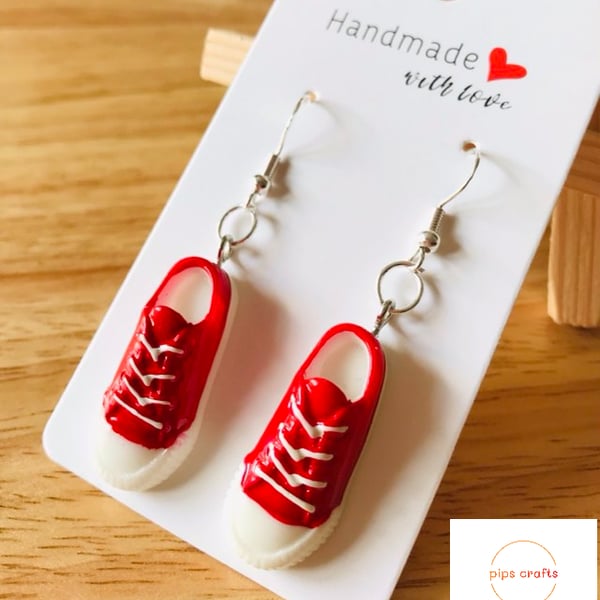 Funky Red Trainers Sneakers Earrings - 925 Silver Hooks, Quirky Jewellery