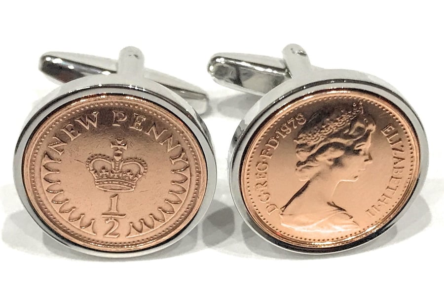 38th Birthday 1983 Old Half Pence Coin Cufflinks - 1983 38th birthday
