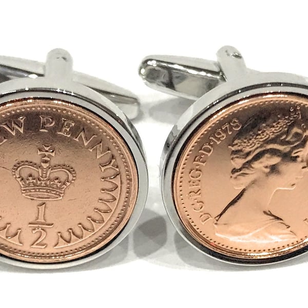 38th Birthday 1983 Old Half Pence Coin Cufflinks - 1983 38th birthday