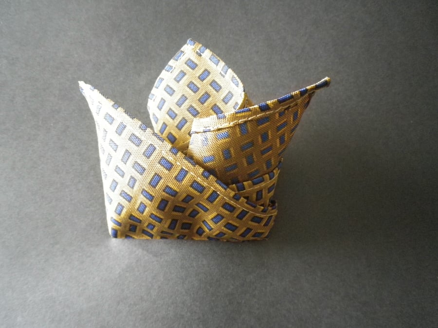 Navy on mustard ground  pure silk pocket square, free UK shipping