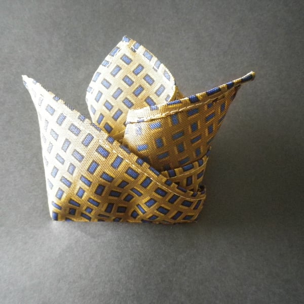 Navy on mustard ground  pure silk pocket square, free UK shipping