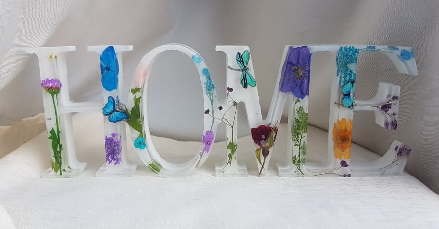 Gorgeous Floral & White HOME Sign - Shelf Sitter - Ornament - Home Decor