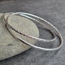 Interlocking silver bangle set, Hammered double bangle