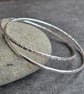 Interlocking silver bangle set, Hammered double bangle - Image 1