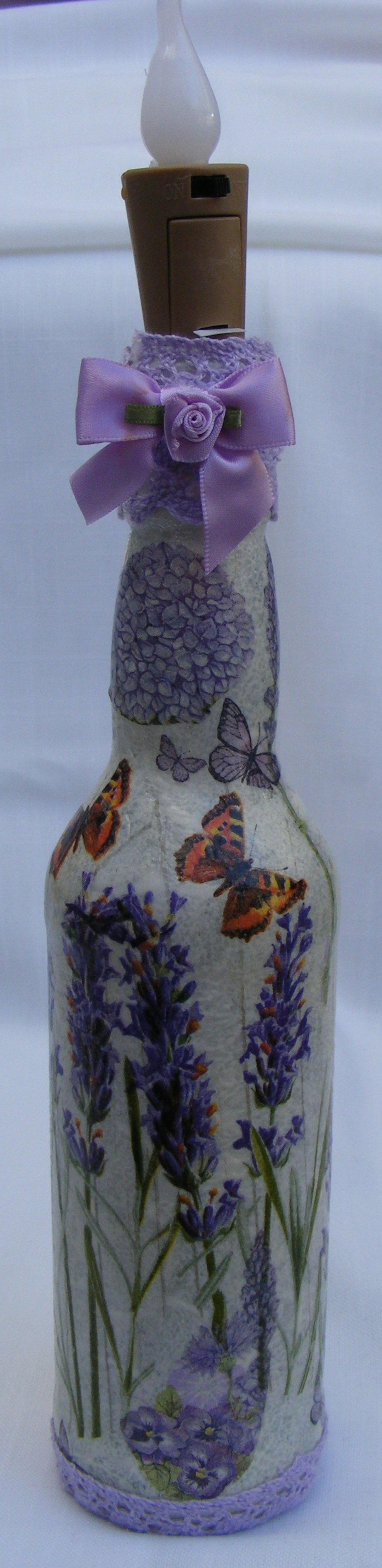 Handmade Lavender Decoupaged Recycled Bottle Lamp 