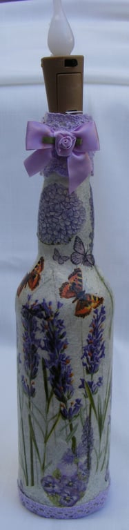Handmade Lavender Decoupaged Recycled Bottle Lamp 