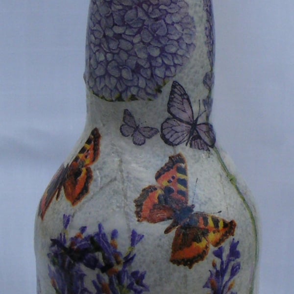 Handmade Lavender Decoupaged Recycled Bottle Lamp 
