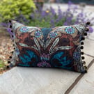 Vintage Sanderson Iliad linen cushion cover with pompoms