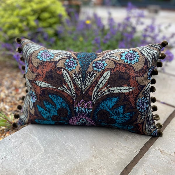 Vintage Sanderson Iliad linen cushion cover with pompoms