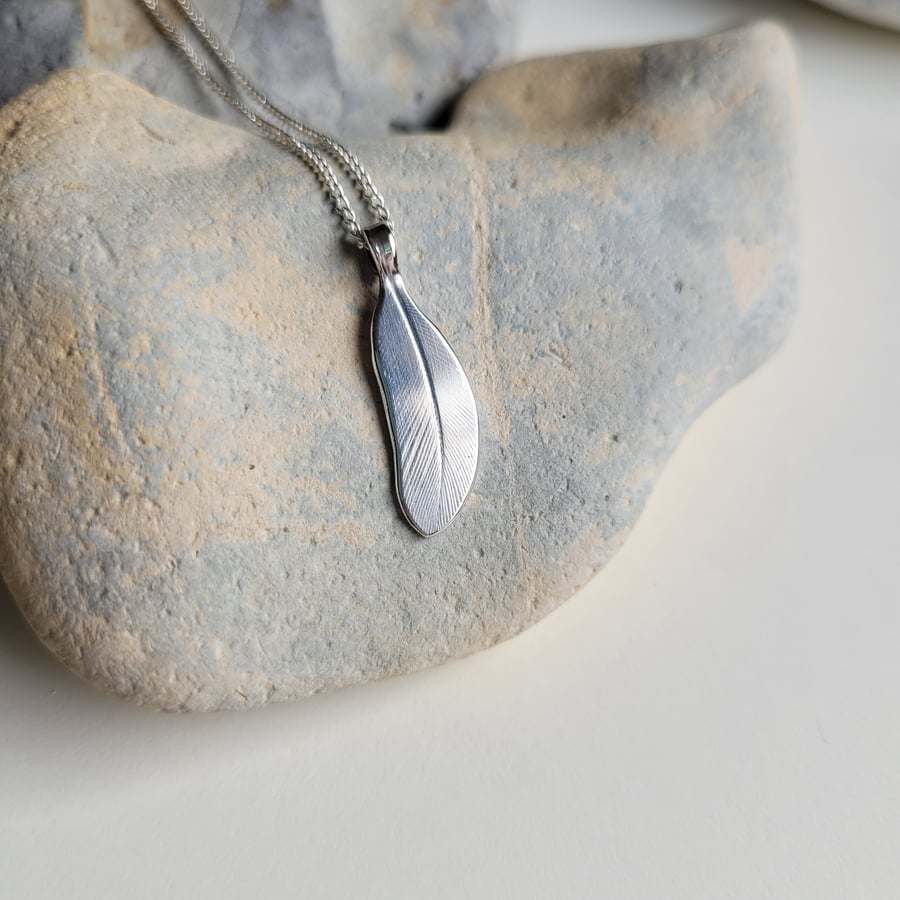 Perfectly Imperfect, Feather Pendant Necklace, Recycled Sterling Silver
