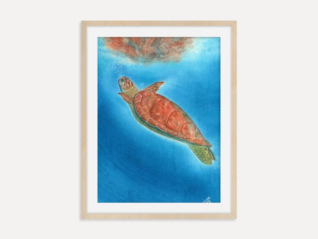 Sea Turtle Art Print, Ocean Wall Art, Marine Life Artwork, Underwater Creature