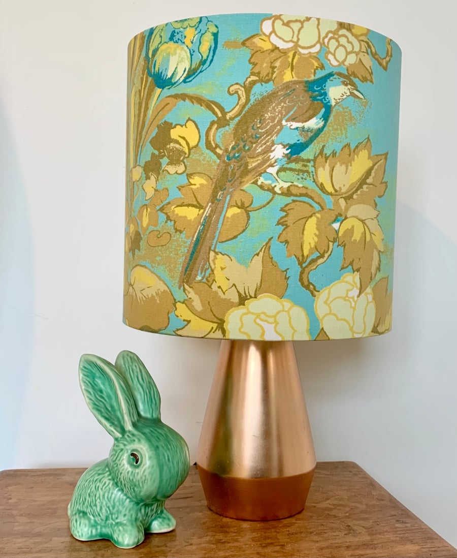 MANDARIN Bird Yellow and blue 60s 70s Jonelle vintage fabric Lampshade option 