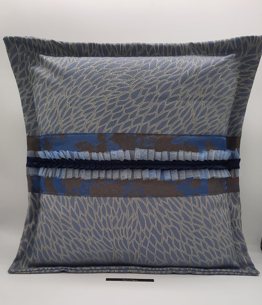 Blue jacquard 18" envelope cushion cover.