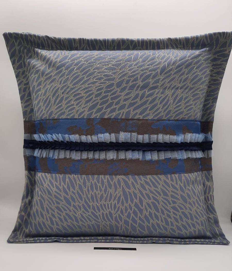 Blue jacquard 18" envelope cushion. 