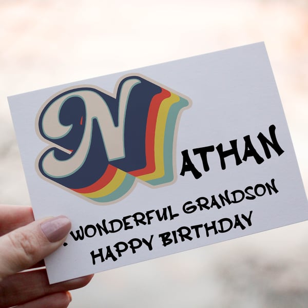 Retro Grandson Birthday Card, Card for Special Grandson, Birthday Card, Grandson
