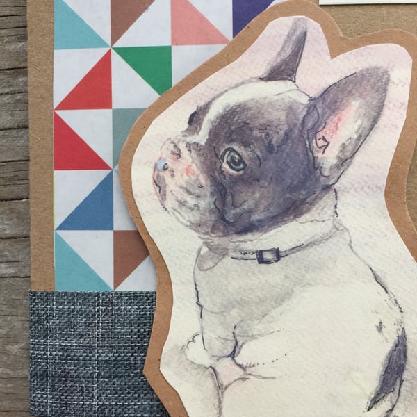 handmade recycled paper card (item no 225) thank you, french bulldog