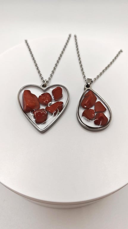 Handmade Red Jasper Resin Pendant: Natural Gemstone Chips Necklace