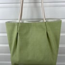 Shopping bag, modern tote, green tote, laptop bag, large tote, pleated bag