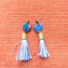 Purple patchwork tassel dangle earrings 