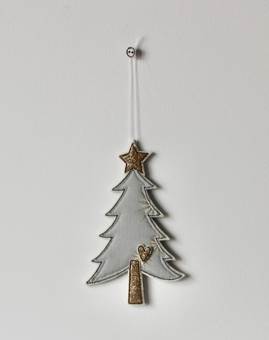'Christmas Tree with a Glitter Star and Heart'- Hanging Decoration