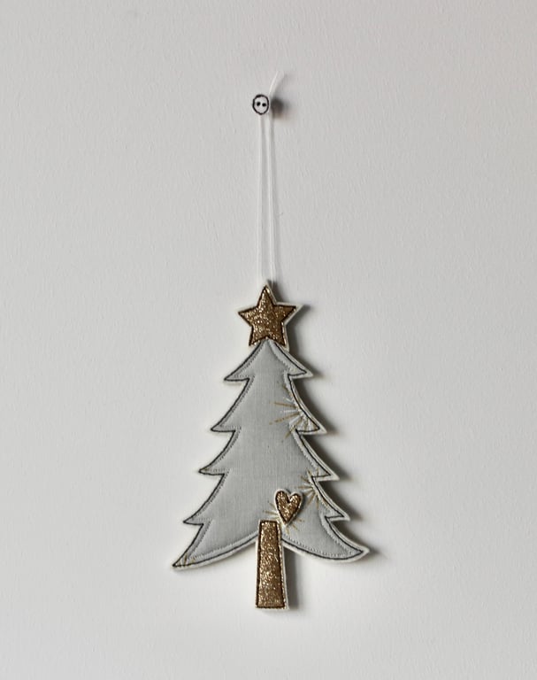 'Christmas Tree with a Glitter Star and Heart'- Hanging Decoration