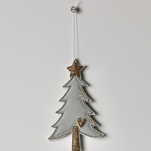 'Christmas Tree with a Glitter Star and Heart'- Hanging Decoration