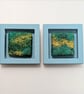 Green Abstract Textile Mini Art in Teal Painted wooden frame. - Image 2
