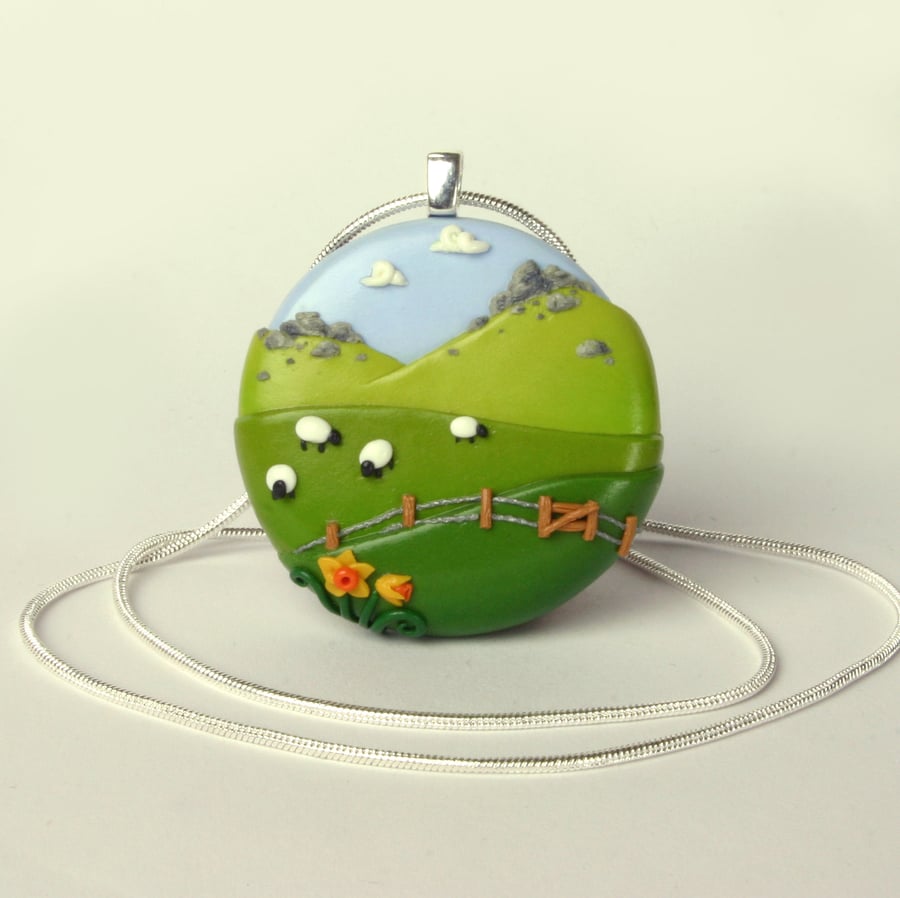 Welsh Landscape with Sheep necklace