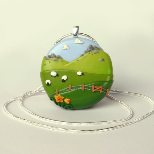 Welsh Landscape with Sheep necklace