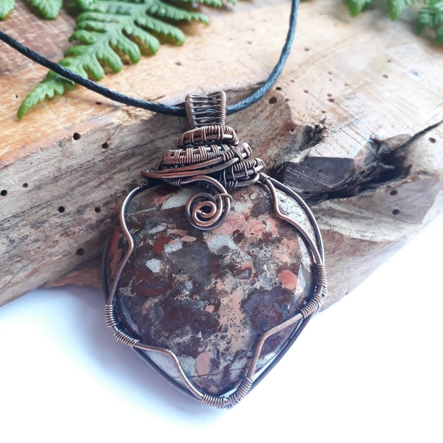 Blood Stone Pendant, Large Copper Spiral Pendant