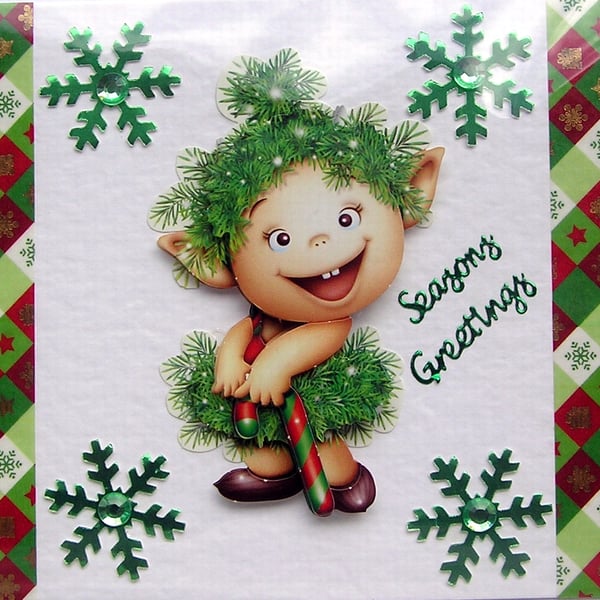 Seasons Greetings Hand Crafted 3D Decoupage Christmas Card - 2985