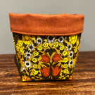 Vintage Daisy Chain cotton reversible storage basket plant pot craft storage