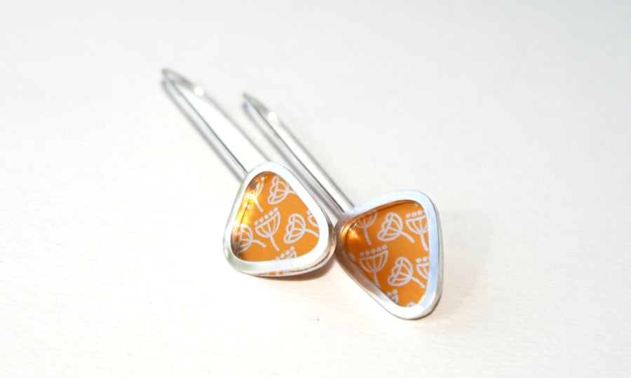 Golden seed head triangle earrings - sterling silver & aluminium