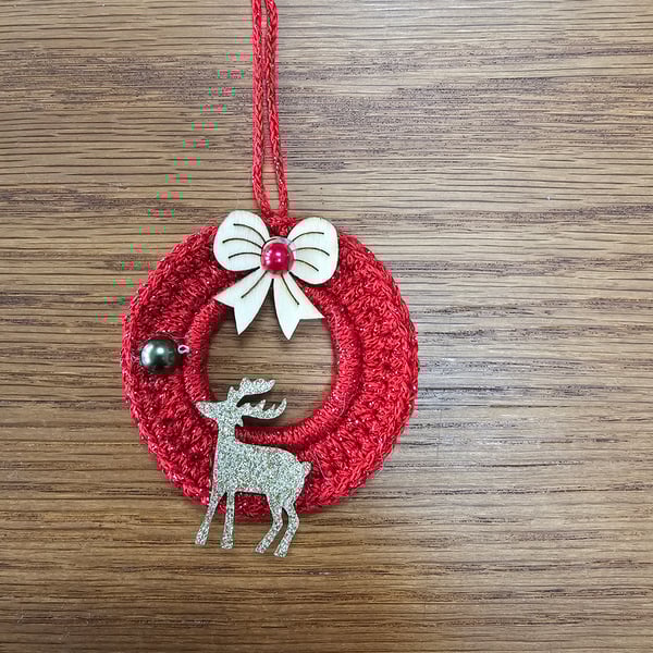 Diane's Glitter Reindeer & Bow Mini Wreath