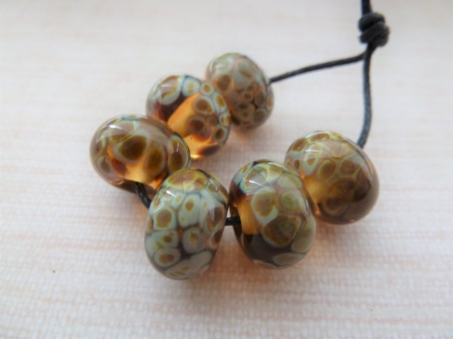 amber raku frit lampwork glass beads