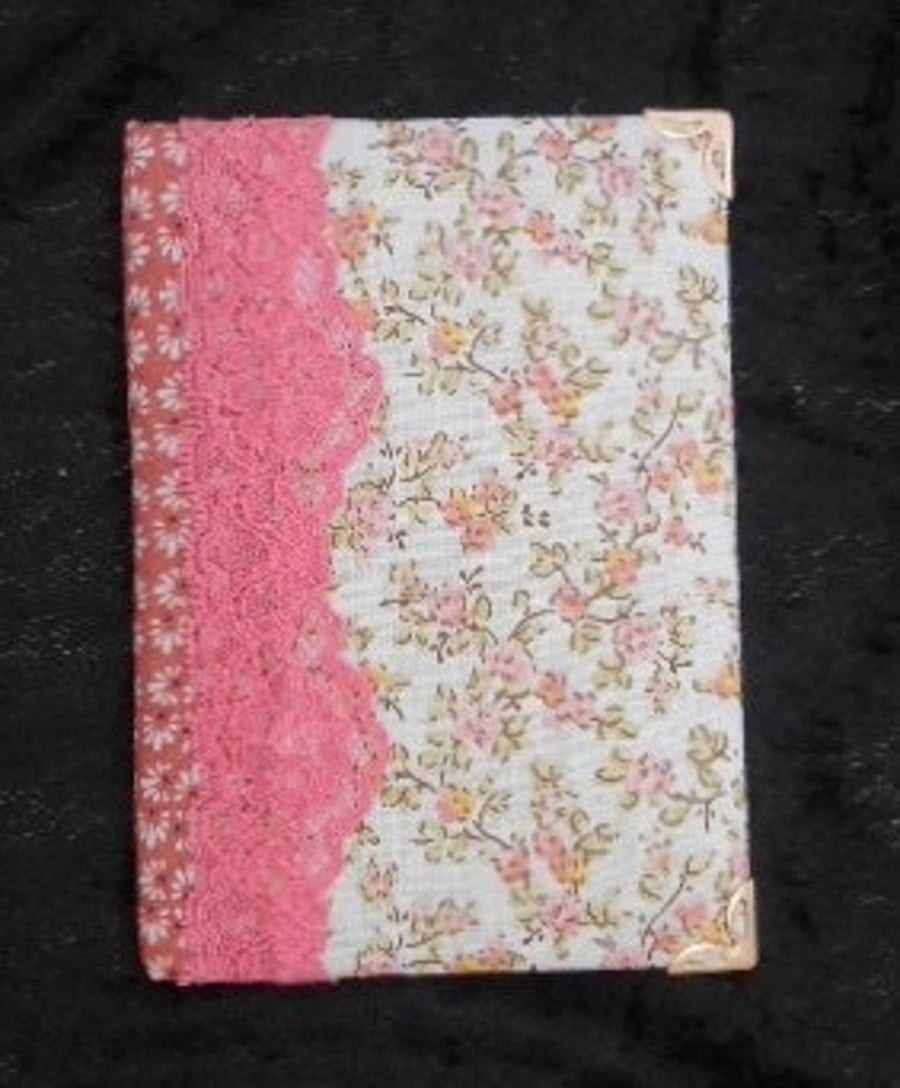 Padded, fabric covered A6 notebook (pink)