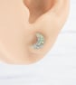 Titanium posts - Crescent moon - Silver holographic glitter stud earrings - Image 2