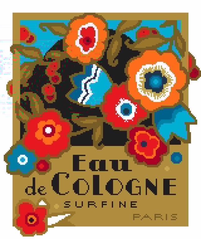 182D Cross stitch Art Deco colourful  Floral French Eau de Cologne perfume No.4