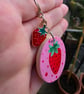 Handmade Strawberry Wooden Keyring - Image 2