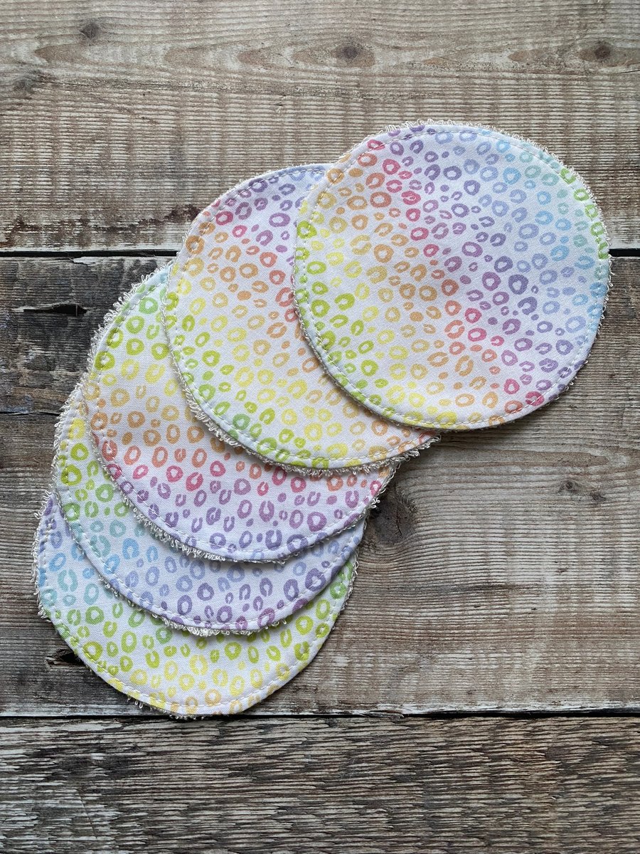 Make Up Remover Facial Rounds Pads Cotton Bamboo Rainbow Leopard Print x5