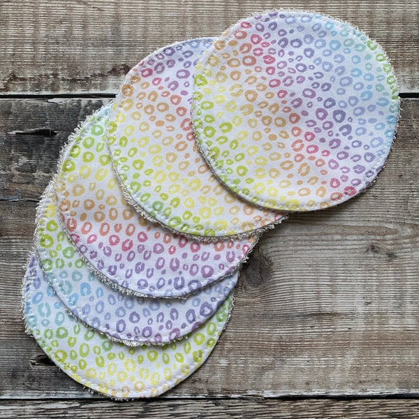 Make Up Remover Facial Rounds Pads Cotton Bamboo Rainbow Leopard Print x5
