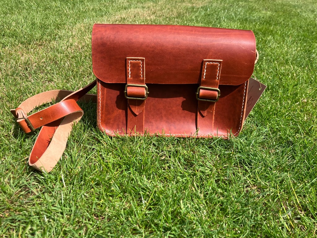 Original Pateson handcrafted leather satchel bag with shoulder strap