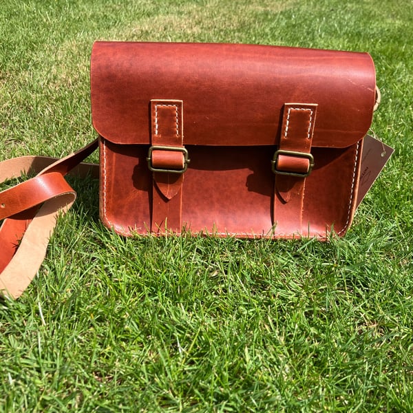 Original Pateson handcrafted leather satchel bag with shoulder strap