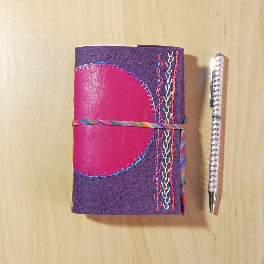 Purple Felt Journal with Pink Leather - Gifts for Mums, Gifts for Women