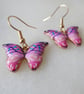 Pink and Blue Butterfly Earrings with KC Gold Ear Wires - Image 2