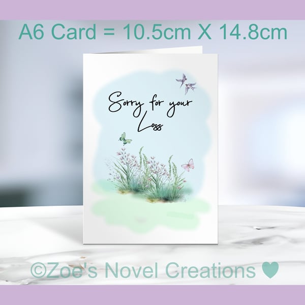 Bereavement Greetings Card, portrait card, A6 10.5cm x 14.8cm